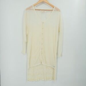 Sheer Lace Longline Duster Cardigan Womens M Cream Retro Romantic Boho Feminine